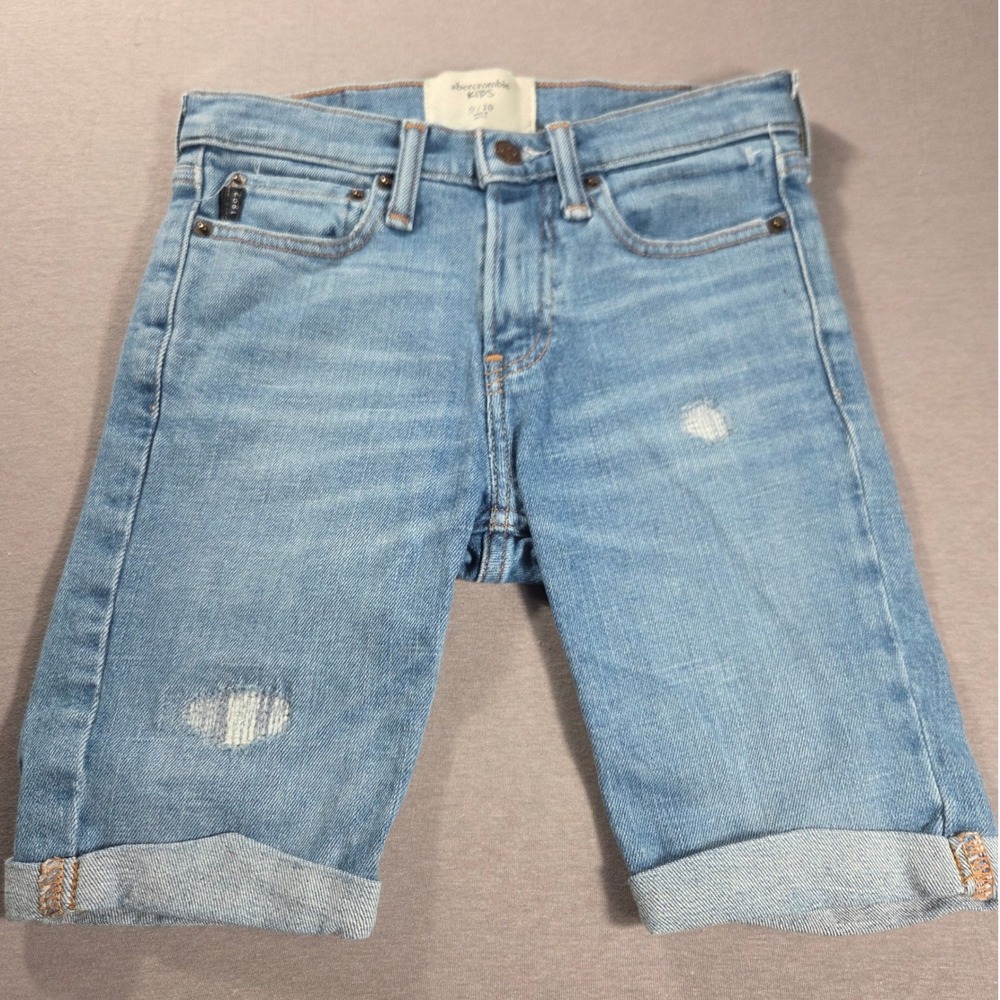 Abercrombie Kids Boys Light Wash Distressed Cuffed Denim Shorts Size 9/10